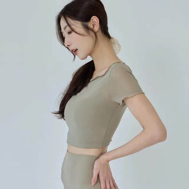 【SeasonsBikini 】2色顯瘦網紗胸墊短袖運動瑜珈上衣-B1038