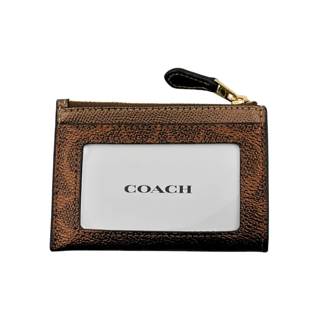 【COACH】C LOGO PVC拼接防刮皮前卡夾鑰匙零錢包(金屬珠光/古銅色)