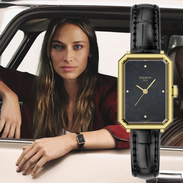 【TISSOT 天梭】SRV系列 復古經典方形珍珠貝石英錶-30mm/金 雙11 送禮(T1601103612600)