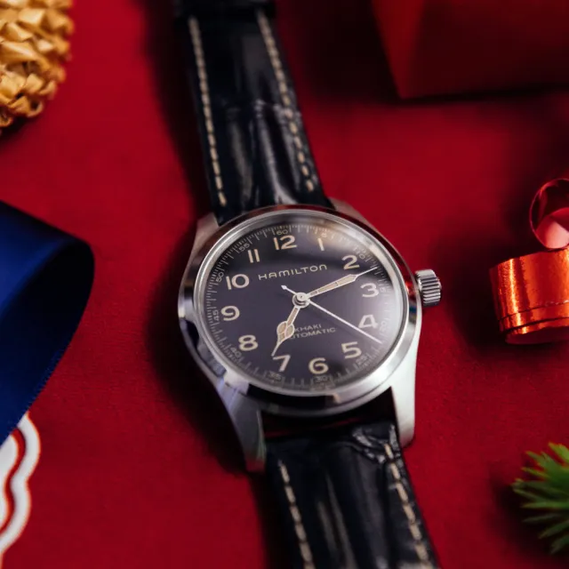 【HAMILTON 漢米爾頓】卡其陸戰墨菲腕錶 42mm 禮盒套組 (自動上鍊 中性 皮帶 鋼帶 H70605732)