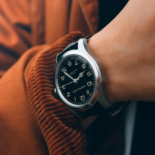 【HAMILTON 漢米爾頓】卡其陸戰墨菲腕錶 42mm 禮盒套組 (自動上鍊 中性 皮帶 鋼帶 H70605732)