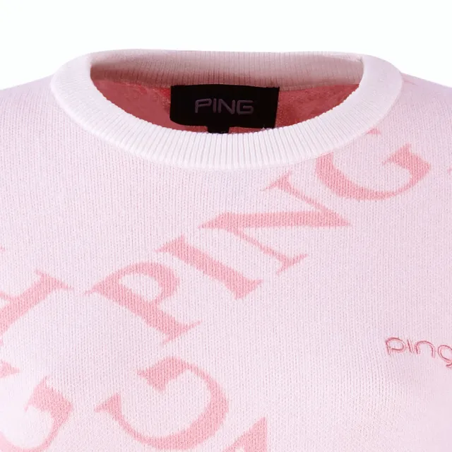 【PING】女款LOGO字圓領長袖針織毛衣-白(GOLF/高爾夫球衫/RH25220-73)