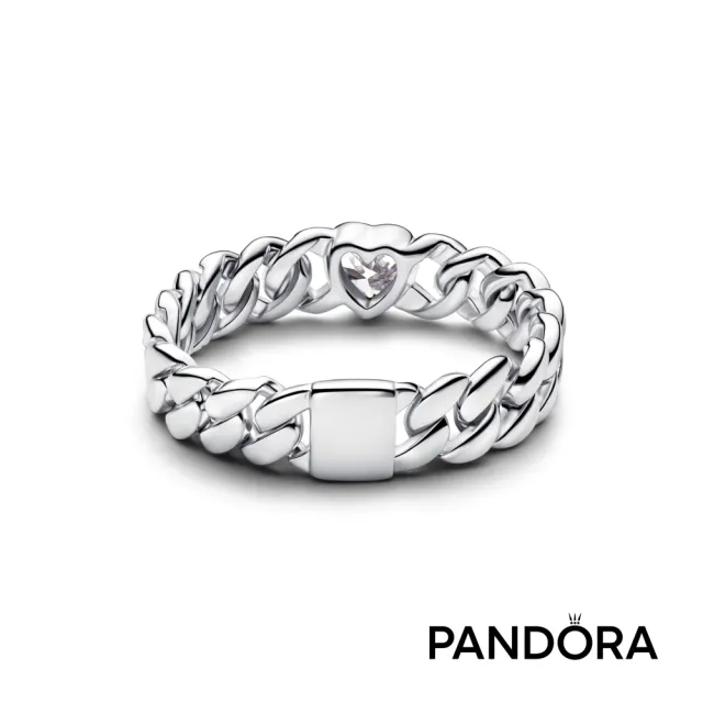 【Pandora 潘多拉】心形古巴鏈戒
