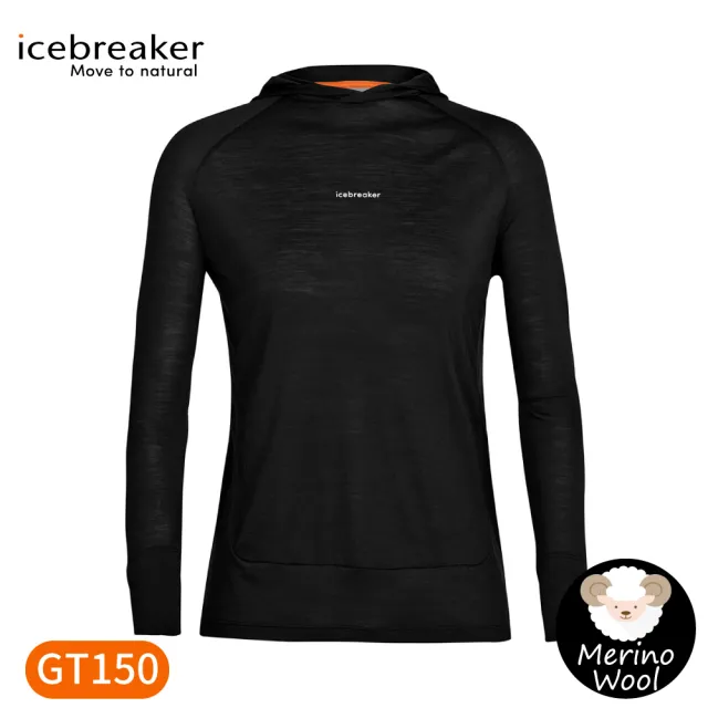 【Icebreaker】女 Meteroal Cool-Lite連帽長袖上衣GT150《黑》IB0A56EX/薄長袖