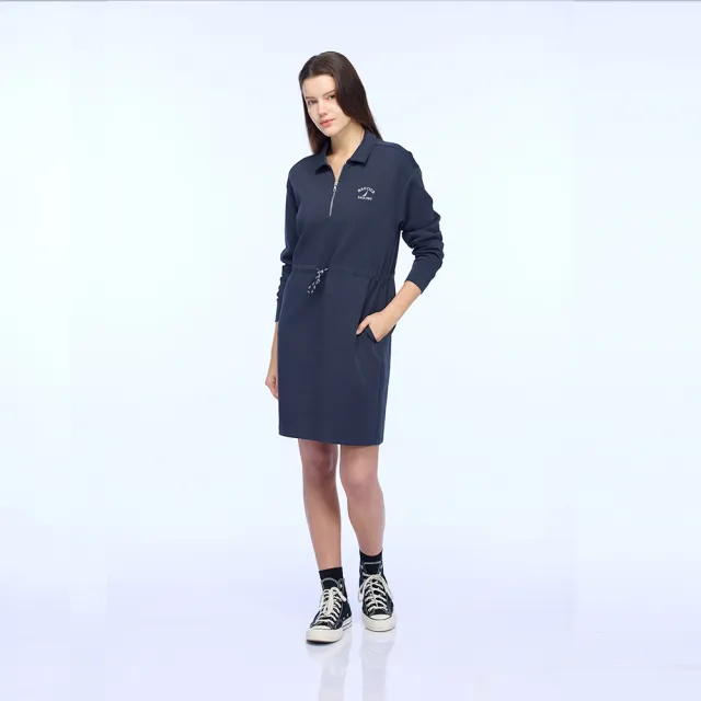 【NAUTICA】官方旗艦 女裝 拉鍊式門襟抽繩連身裙(藍色)