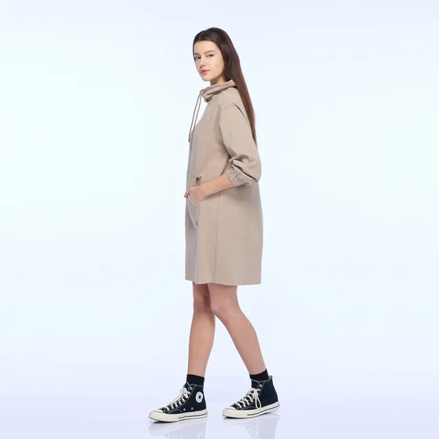 【NAUTICA】官方旗艦 女裝 立領抽繩長袖連身裙(奶茶色)