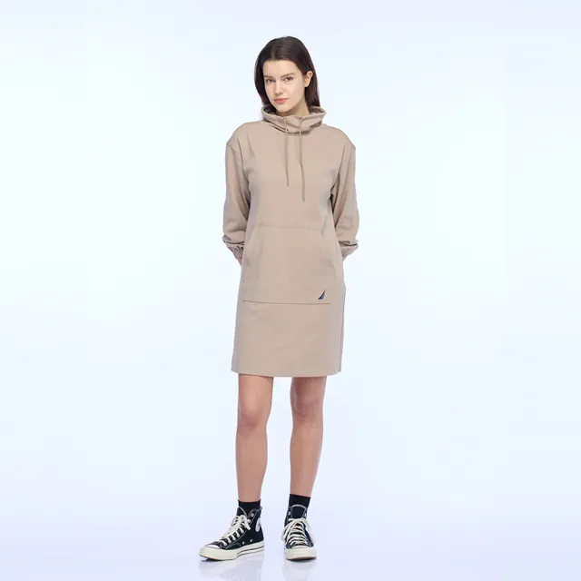 【NAUTICA】官方旗艦 女裝 立領抽繩長袖連身裙(奶茶色)