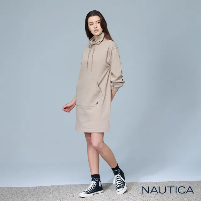 【NAUTICA】官方旗艦 女裝 立領抽繩長袖連身裙(奶茶色)