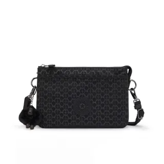 【KIPLING官方旗艦館】經典黑菱格紋印花單肩隨身斜背包-RIRI