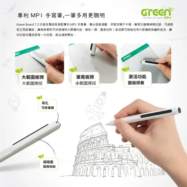 【Green Board 】7.2 吋磁性電紙板 MT7標準書寫組 - 粉色(0.5mm超薄軟性電子紙 局部清除手寫板)