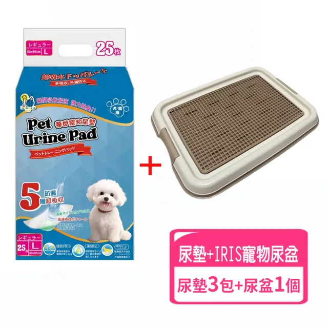 【枸杞家園】超厚款五層超強吸水 寵物尿布墊3包+IRIS寵物尿盆/組(寵物尿墊3種尺寸/防抓式平面便盆)