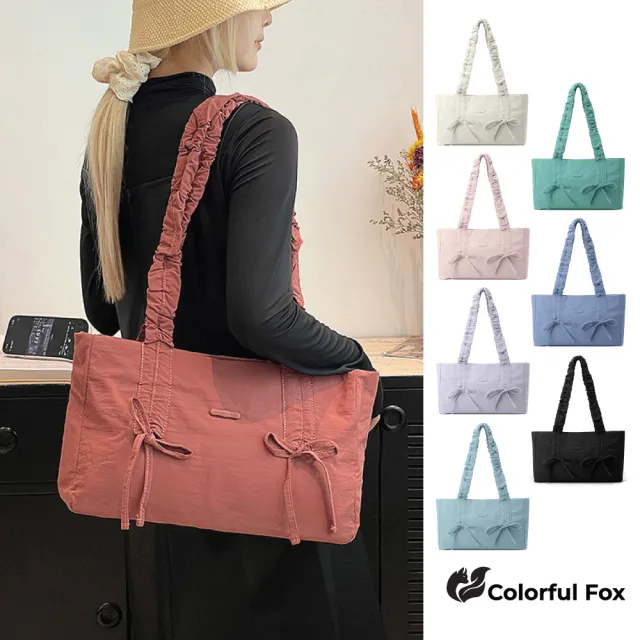 【Colorful Fox】韓系芭蕾風防水蝴蝶結單肩包 手提包(共七色)