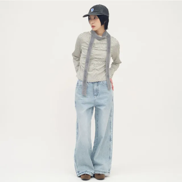 【plain-me】SAAKO 女長褲 丹寧長褲 寬褲 長褲 牛仔褲 不收邊_SAA4021-261