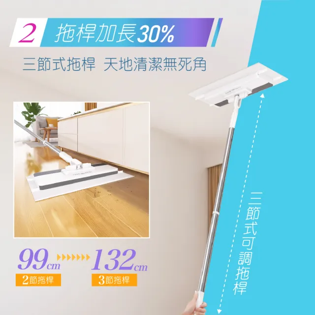 【FL 生活+】加寬加長款 贈5布 超好夾1秒換布洗臉巾環保拖把(360度萬向加寬面板 快彈開啟 A_522)