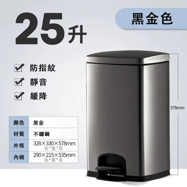 【佳美多】垃圾桶 不鏽鋼垃圾桶 家用垃圾桶  腳踩廚房家用  商用腳踏式垃圾桶 帶蓋垃圾桶(25L帶內桶)
