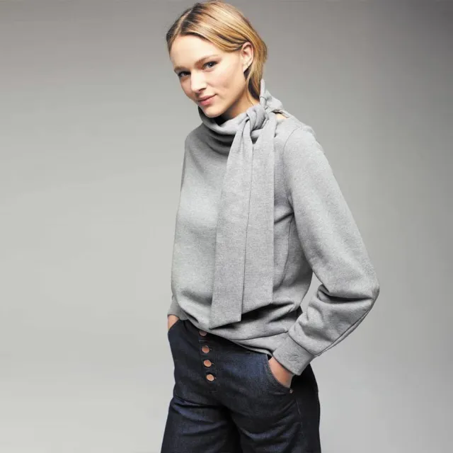 【ICHE 衣哲】Cop.Copine 法國原裝進口灰色斜領綁結設計上衣(2色)