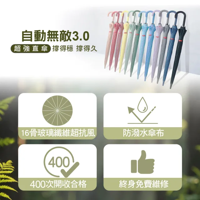 【雨傘王】BigRed 自動無敵 16骨 超強抗風 直傘 颱風傘 1-2人撐(BigRed終身免費維修)