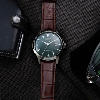 【CITIZEN 星辰】Mechanical 亞洲限定 復刻Parawater征服洋流機械錶-40.7mm/綠x咖啡 送禮 禮物(NK0001-25X)
