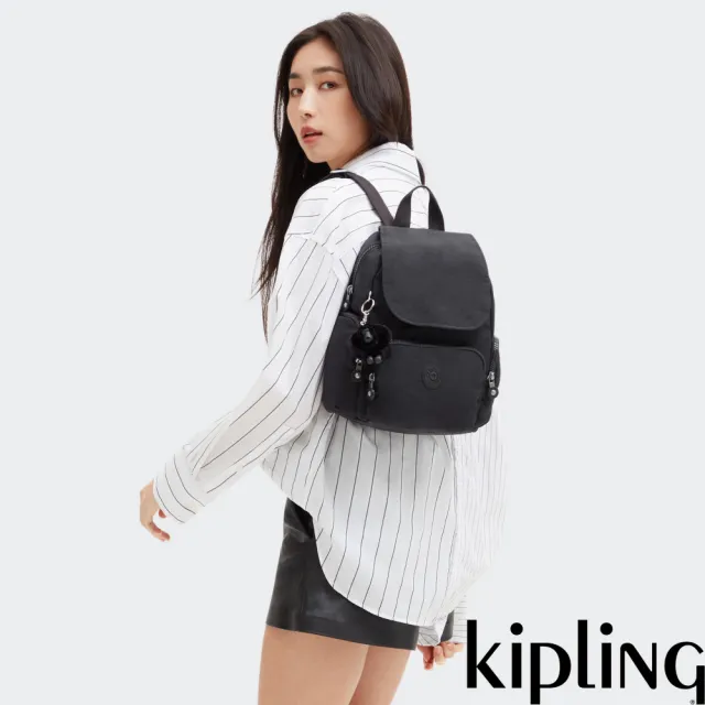 【KIPLING】『猴子包』午夜星空黑掀蓋拉鍊後背包-CITY ZIP MINI