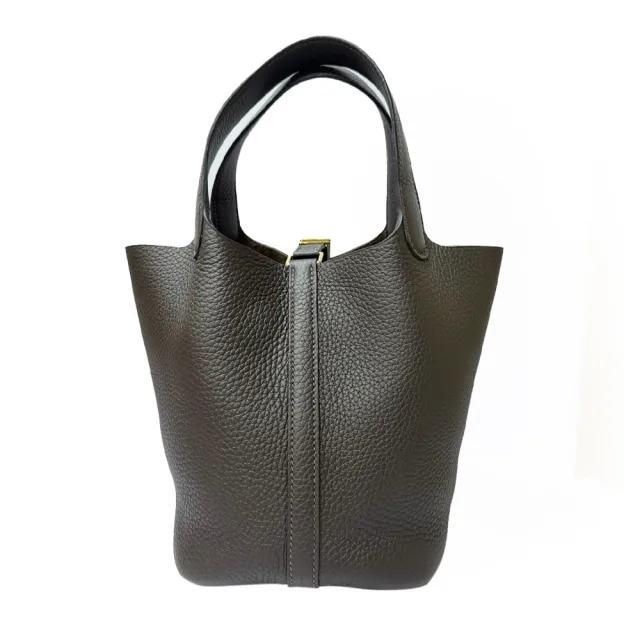 【Hermes 愛馬仕】H056289CC 46 經典Picotin Lock 18菜籃子金釦手提水桶包(烏木黑)