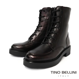 【TINO BELLINI 貝里尼】阿爾巴尼亞進口 經典百真皮厚底綁帶馬丁靴FWMT017-A(酒紅色)