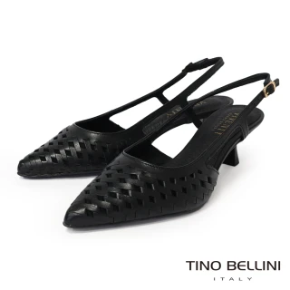【TINO BELLINI 貝里尼】巴西進口 編織造型繫帶低跟鞋FW1V017-1(黑色)