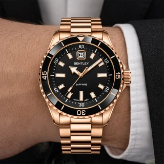 【Bentley 賓利】THE AURORA曦光系列 BL-20 不鏽鋼 夜光 石英 手錶(附矽膠錶帶)