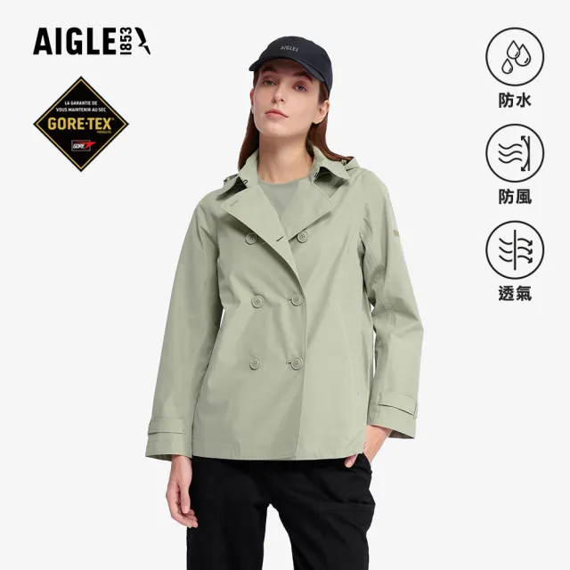 【AIGLE】女 GORE-TEX 防水透氣短版風衣∣AG-5P204A242 鼠尾草綠(防水透氣外套 防風外套 Goretex 防潑水)