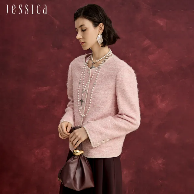 【JESSICA】溫柔甜美花呢羊毛短款小香風外套J54009