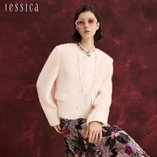 【JESSICA】舒適羊毛氣質短款小香風外套J54003（粉）