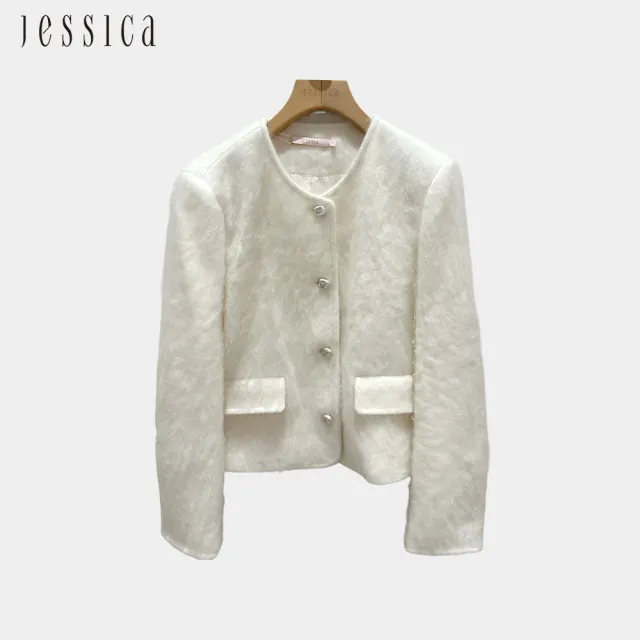 【JESSICA】舒適羊毛氣質短款小香風外套J54003（白）