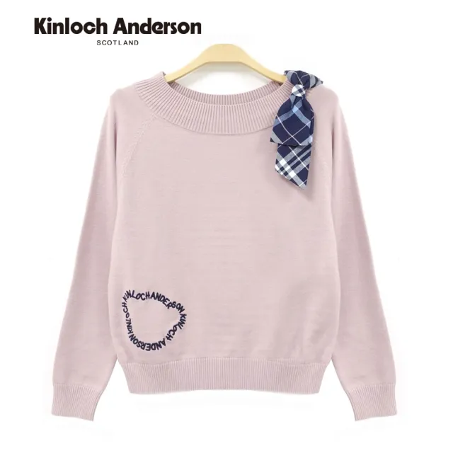 【Kinloch Anderson】熊頭LOGO經典格紋/限量藍格蝴蝶結造型長袖棉質上衣(KA1369027 深粉/黑)