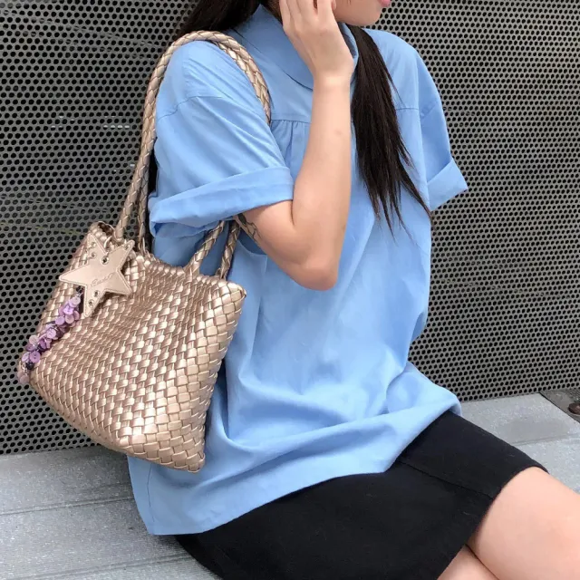 【LEEHER】雙11 腋下包/女生包包/銀色包包/大容量包包/編織包/托特包/星星吊飾包/通勤包/子母包/