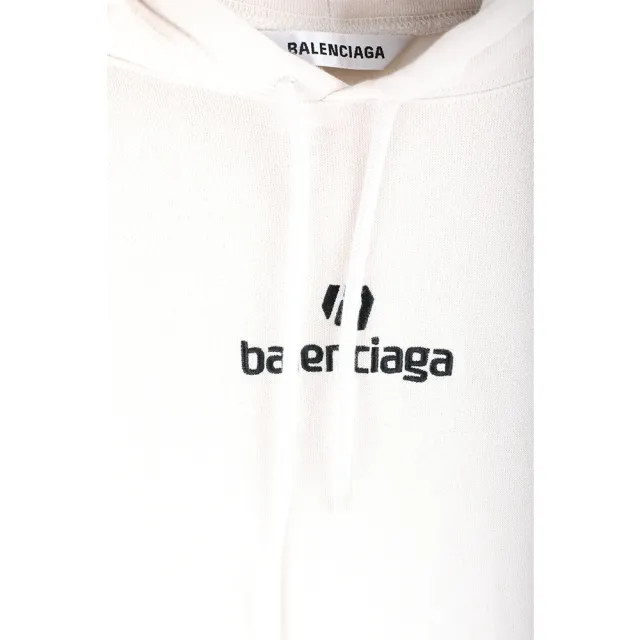 【Balenciaga 巴黎世家】字母刺繡刷毛襯裡米色連帽運動衫 大學T-女款