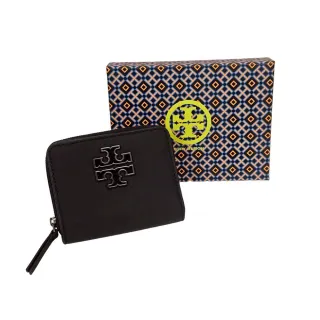 【TORY BURCH】新色 BRITTEN 立體LOGO拉鍊短夾-霧黑(霧面黑/贈原廠禮物)