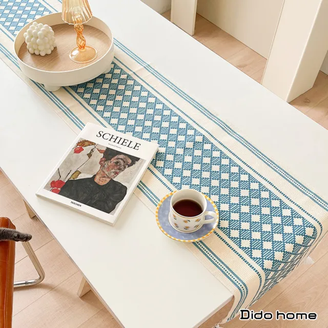 ｜Dido home｜現代簡約 加厚棉麻長桌旗 裝飾桌布-格紋(HM131)