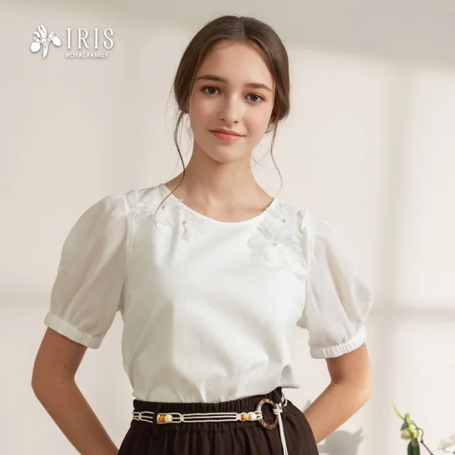 【IRIS 艾莉詩】輕柔蕾絲花飾棉上衣-2色(56901)