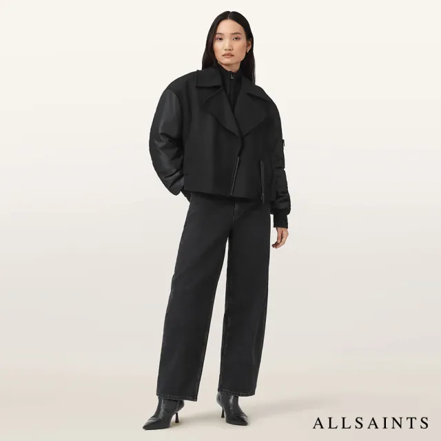 【ALLSAINTS】ORLA 喀什米爾羊毛拼接外套短版大衣 W058OB (寬鬆版型)