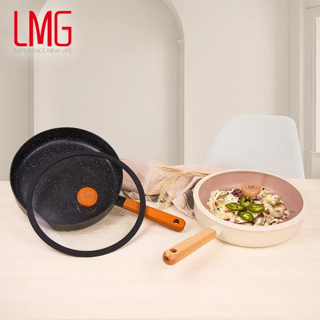 【LMG】雪藏系列不沾鍋三鍋五件組-IH爐可用鍋(平底鍋28cm+雪平鍋22cm+玉子燒鍋+鍋蓋*2)
