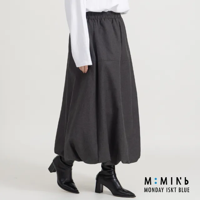 【M：MINb】毛呢全腰鬆緊花苞裙(深灰/中大尺碼女裝/XL女裝/女裝/大尺碼裙子/肉肉女穿搭)