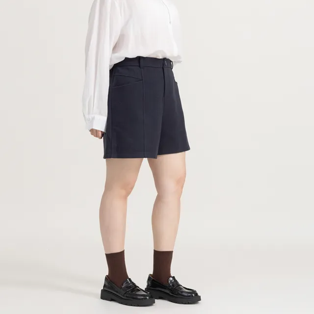 【M：MINb】遮胯必備口袋造型羊毛A字短褲(深藍/中大尺碼女裝/XL女裝/女裝/大尺碼短褲/肉肉女穿搭)