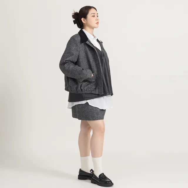 【M：MINb】巴恩風羊毛鋪棉短版外套(灰色/中大尺碼女裝/XL女裝/女裝/肉肉女穿搭/巴恩風外套)