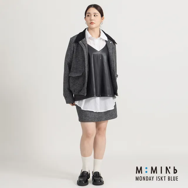 【M：MINb】巴恩風羊毛鋪棉短版外套(灰色/中大尺碼女裝/XL女裝/女裝/肉肉女穿搭/巴恩風外套)