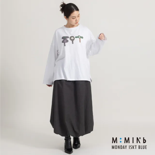 【M：MINb】絨感純棉圖案設計長袖T恤(白色/中大尺碼女裝/XL女裝/女裝/肉肉女穿搭/長袖T恤)