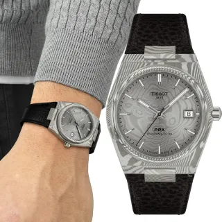 【TISSOT 天梭】PRX POWERMATIC 80 大馬士革鋼 機械錶  男錶  手錶 -T1378079608100/錶 徑38mm 情人節 禮物