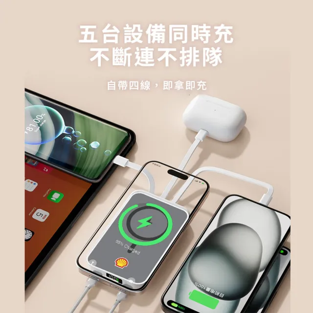 【SHELL 殼牌】22.5W磁吸無線快充行動電源+支架＋絨布束口袋(SQM10003PQ)