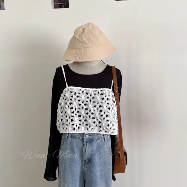 【Want-Meow】80公斤可穿/兩件組!日系優雅緹花背心寬鬆上衣兩件組(大碼/大尺碼/加大碼/兩件組)
