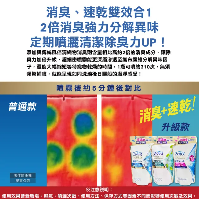【Febreze】日本風倍清-布織品專用速乾時短高濃度消臭噴霧補充包320ml/袋(彩妝保養香氛精油擴香除臭鞋靴
