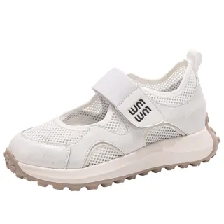 【JP Queen New York】時尚運動風網面魔鬼氈女款內增高厚底涼鞋(米白色)