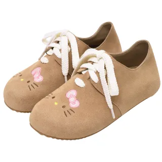 【Ann’S】Ann’S X Sanrio三麗鷗 HELLO KITTY 聯名 大臉刺繡 軟綿加寬版 可兩穿真皮牛麂皮饅頭鞋2cm-棕